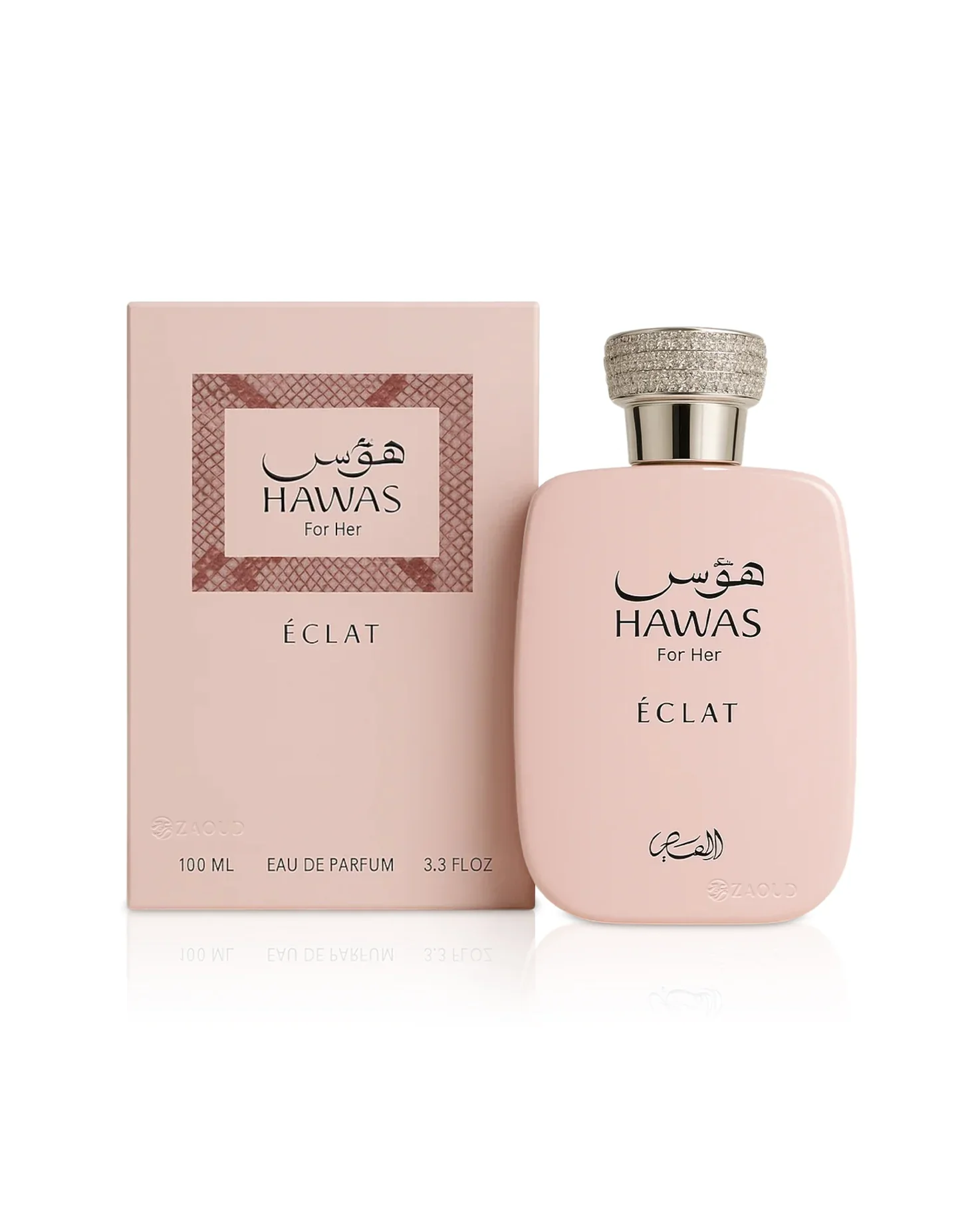 rasasi-hawas-eclat-perfume-bottle-beside-box-against-white-background Rasasi Hawas Eclat Women EDP 100ML